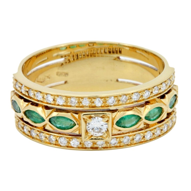 Anello Fascia Smeraldo Diamanti ct 0,41 Oro 18 kt