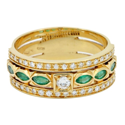 Anello Fascia Smeraldo Diamanti ct 0,41 Oro 18 kt