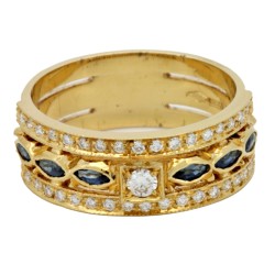 Anello Zaffiro Blu ct 0,34 Diamanti ct 0,32 Oro Giallo 18 kt 6,8 gr 2