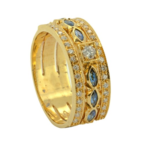 Anello Zaffiro BLU Diamanti ct 0,39 Oro 18 kt