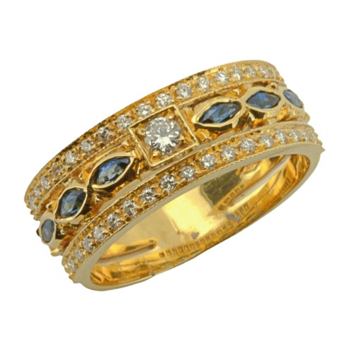 Anello Zaffiro BLU Diamanti ct 0,39 Oro 18 kt