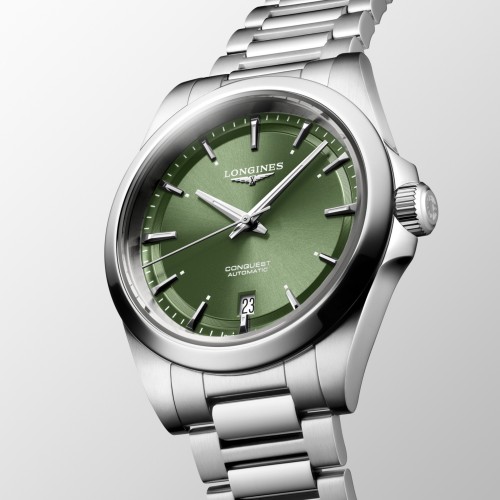 LONGINES CONQUEST L3.720.4.02.6 Automatico 38 mm Verde Bracciale Acciaio