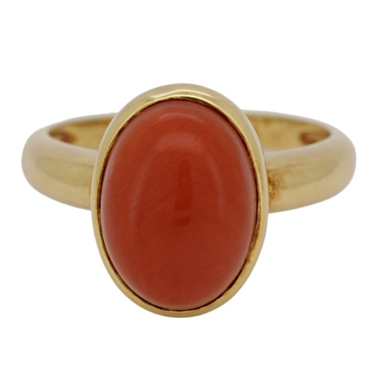 Anello Coralo Rosso in Oro Giallo 18 kt 5,43 gr