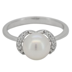 ANELLO Perla 8,1 mm Zirconi Oro Bianco 18 kt 3,13 gr 2