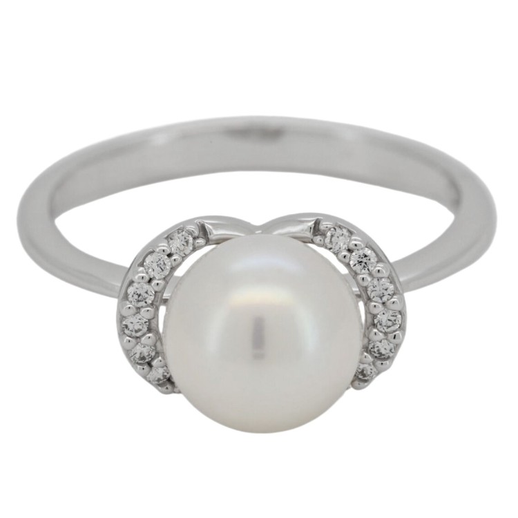 ANELLO Perla 8,1 mm Zirconi Oro Bianco 18 kt 3,13 gr