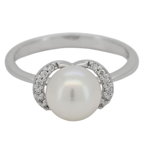 ANELLO Perla 8,1 mm Zirconi Oro Bianco 18 kt 3,13 gr