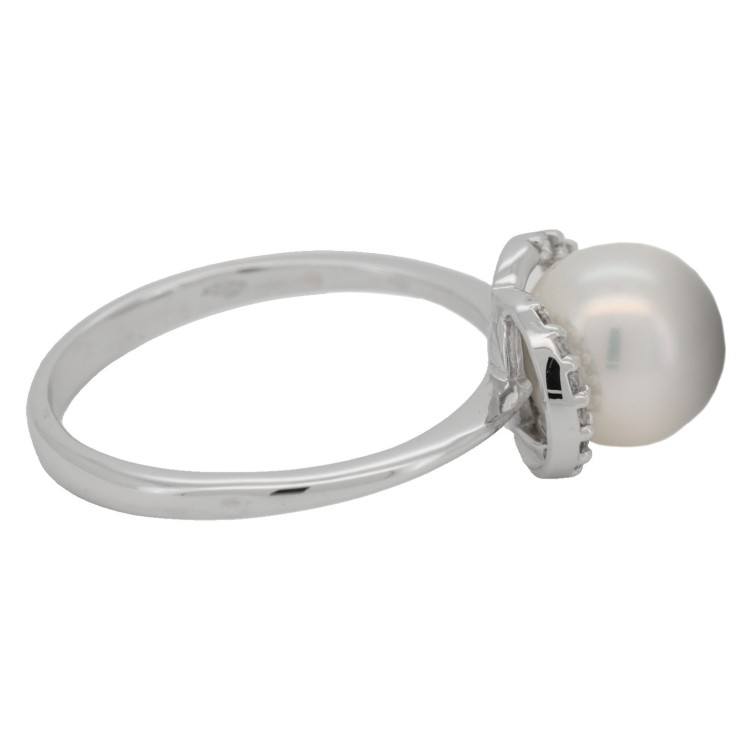 ANELLO Perla 8,1 mm Zirconi Oro Bianco 18 kt 3,13 gr