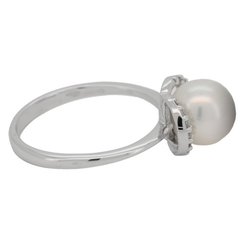 ANELLO Perla 8,1 mm Zirconi Oro Bianco 18 kt 3,13 gr