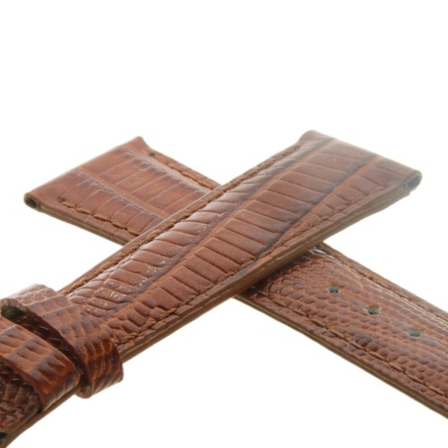 Cinturino Sartoriale Stampa Lucertola Tejus Marrone Gold Lucido 20/16 mm B37B forma classica.