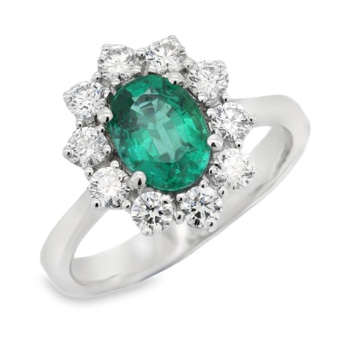 Anello Smeraldo Margherita ct 1,23 Diamanti ct 0,70 F VS Oro 750 18 kt 5,03 gr