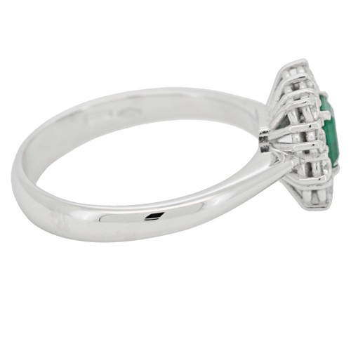 Anello Margherita Smeraldo Ottagonale ct 0,45 Diamanti ct 0,29 E VS Oro Bianco 18 kt 4 gr