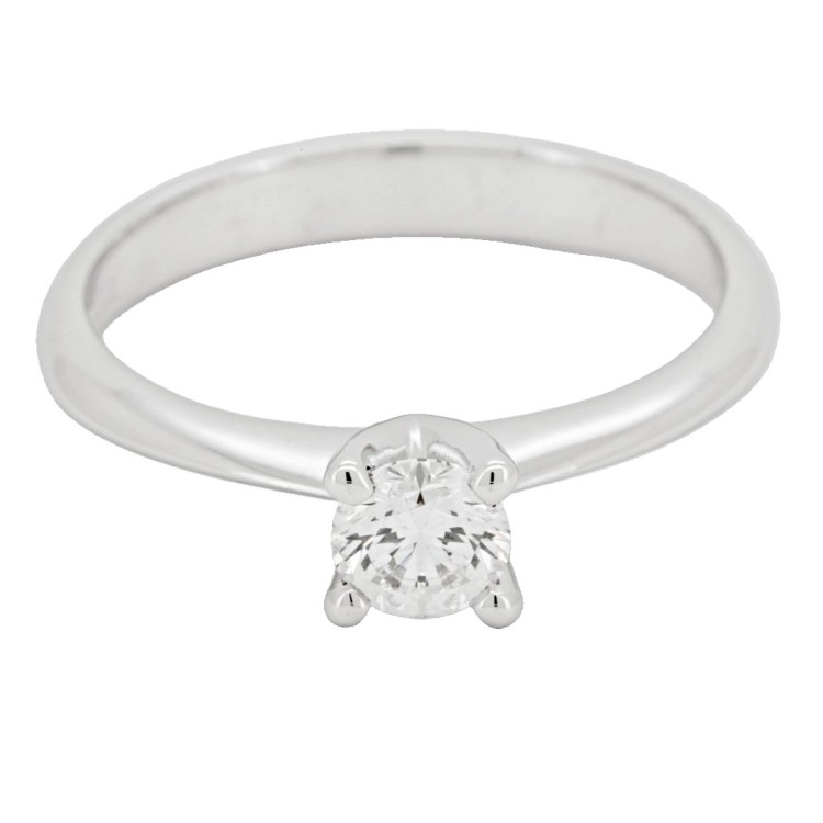 Anello Solitario Diamante Modello 4VA ct 0,41 E VS2 VG EX VG Oro bianco 18 kt HRD 180000169727 iscrizione Laser 3,22 gr