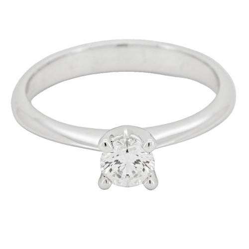 Anello Solitario Diamante Modello 4VA ct 0,41 E VS2 VG EX VG Oro bianco 18 kt HRD 180000169727 iscrizione Laser 3,22 gr
