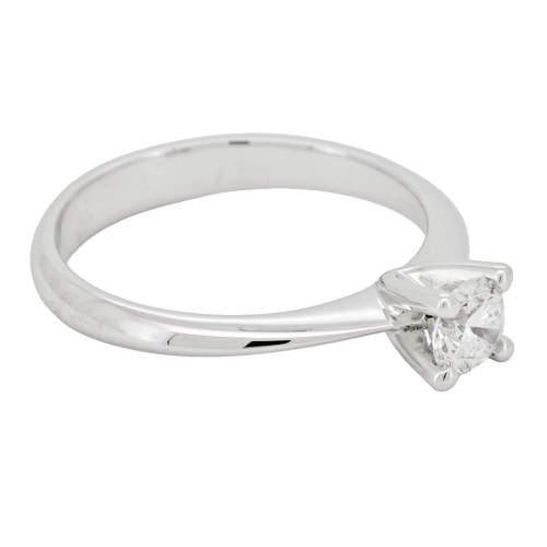 Anello Solitario Diamante Modello 4VA ct 0,41 E VS2 VG EX VG Oro bianco 18 kt HRD 180000169727 iscrizione Laser 3,22 gr