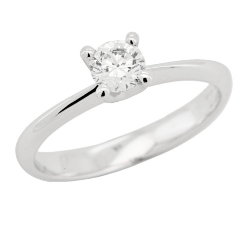 Anello Solitario Diamante Modello 4VA ct 0,41 E VS2 VG EX VG Oro bianco 18 kt HRD 180000169727 iscrizione Laser 3,22 gr