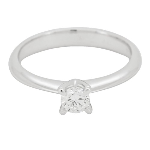 Anello Solitario Diamante Modello 4VA ct 0,30 E VS1 VG EX VG Oro bianco 18 kt GIA 6365744151 iscrizione Laser 3,14 gr