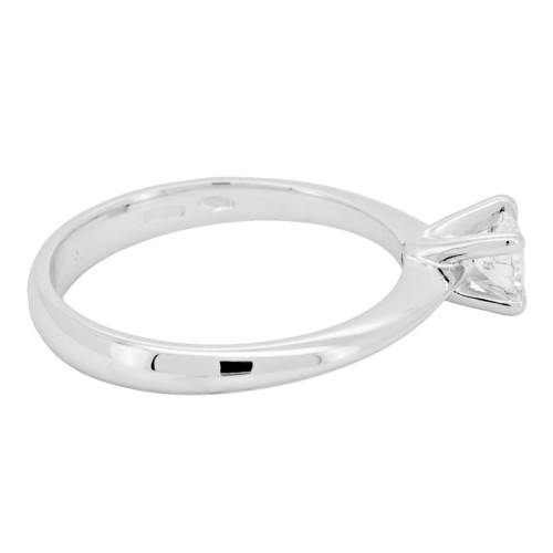 Anello Solitario Diamante Modello 4VA ct 0,30 E VS1 VG EX VG Oro bianco 18 kt GIA 6365744151 iscrizione Laser 3,14 gr