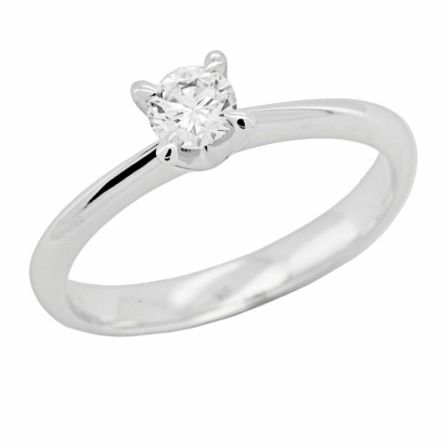 Anello Solitario Diamante Modello 4VA ct 0,30 E VS1 VG EX VG Oro bianco 18 kt GIA 6365744151 iscrizione Laser 3,14 gr