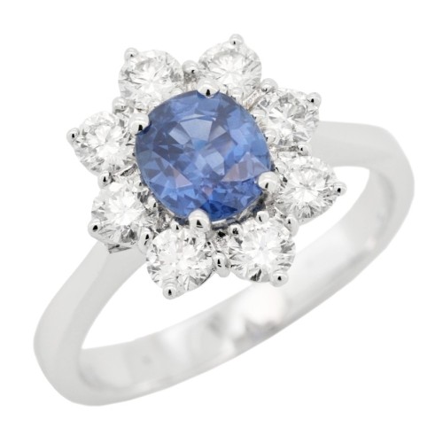 Anello Margherita Zaffiro ct 1,21 Diamanti ct 0,84 F VS2  Oro 18 kt 4,8 gr