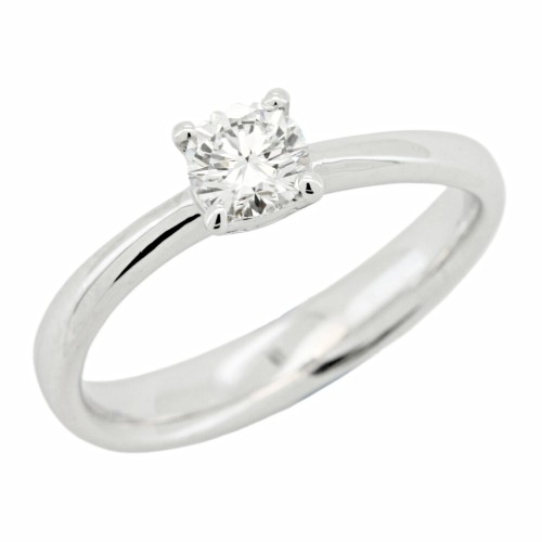 Anello Solitario Diamante Modello 4VAS ct 0,40 E VS2 VG VG EX Oro bianco 18 kt HRD 180000169661 iscrizione Laser 3,70 gr