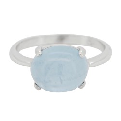 Anello Acquamarina Cabochon Ovale 11 x 9 x 6,3 mm ct 4,50 Oro Bianco 18 kt 3,55 gr 2