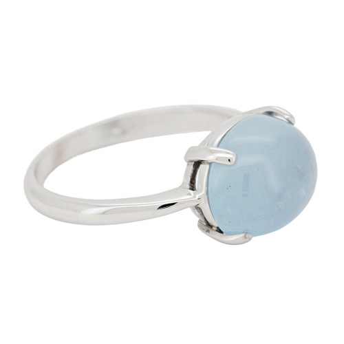 Anello Acquamarina Cabochon Ovale 11 x 9 x 6,3 mm ct 4,50 Oro 18 kt 3,55 gr