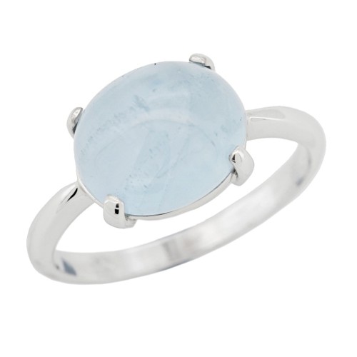 Anello Acquamarina Cabochon Ovale 11 x 9 x 6,3 mm ct 4,50 Oro 18 kt 3,55 gr