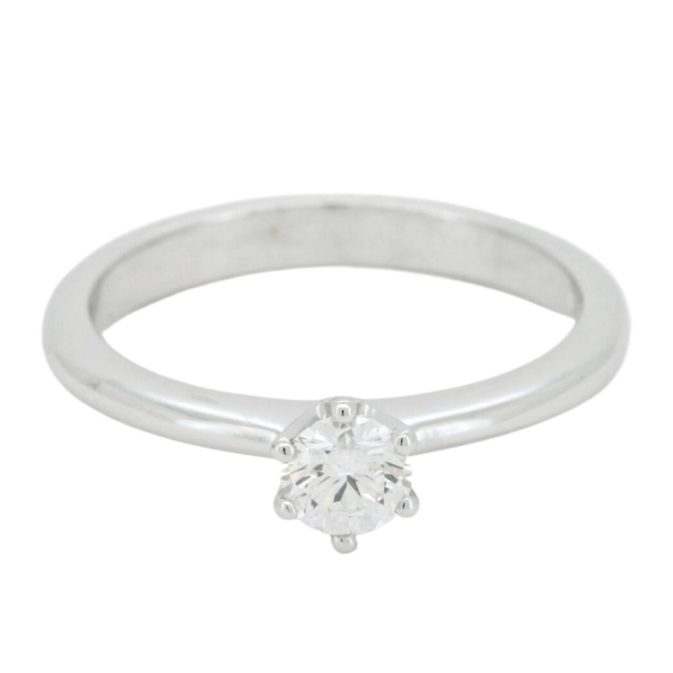 Anello Solitario Diamante Modello Tiffany 6VM ct 0,31 F VS2  VG EX VG GIA1368744159 laser Oro Bianco 18 kt 3,24 gr