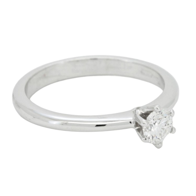 Anello Solitario Diamante Modello Tiffany 6VM ct 0,31 F VS2  VG EX VG GIA1368744159 laser Oro Bianco 18 kt 3,24 gr