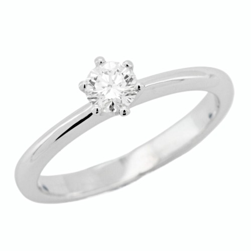 Anello Solitario Diamante Modello Tiffany 6VM ct 0,31 F VS2  VG EX VG GIA1368744159 laser Oro Bianco 18 kt 3,24 gr