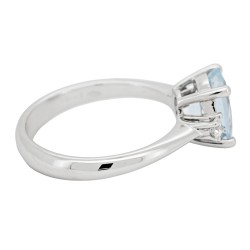 Anello Acquamarina Ovale 9 x 7 mm ct 1,57 e Diamanti ct . 0,12 F VS Oro Bianco 750 18 kt 4,15 gr 2