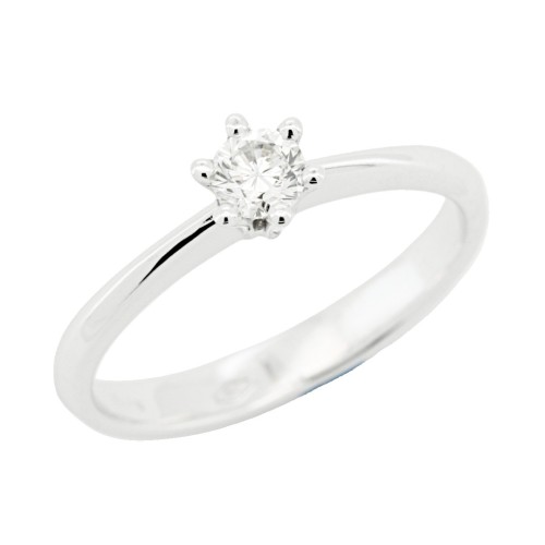 Anello Solitario Diamante 4VIN ct 0,24 E VVS in Oro Bianco 750 18 kt 2,73 gr