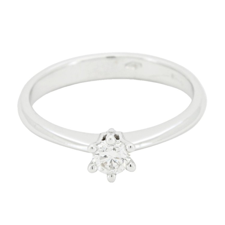 Anello Solitario Diamante 4VIN ct 0,24 E VVS in Oro Bianco 750 18 kt 2,73 gr