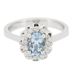 Anello Acquamarina Margherita ct 0,715 Diamanti ct 0,24 F VS Oro Bianco 18 kt 2
