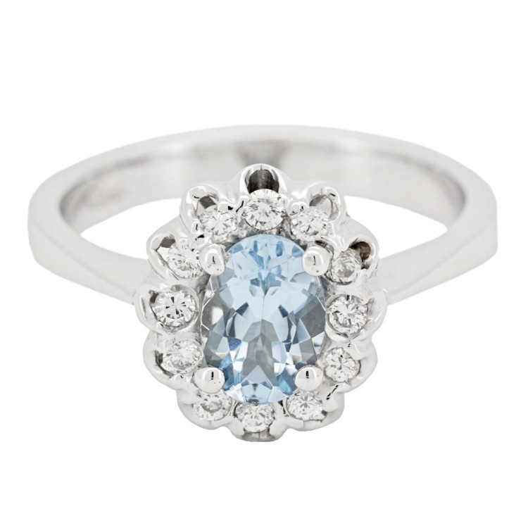Anello Margherita Zaffiro Diamanti ct 0,24 Oro 18 kt