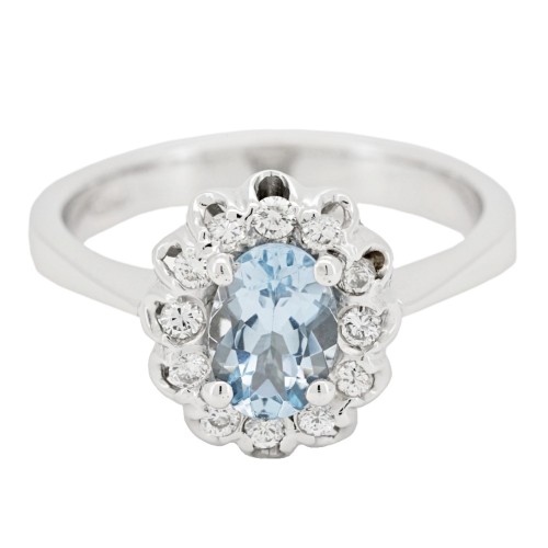 Anello Margherita Zaffiro Diamanti ct 0,24 Oro 18 kt
