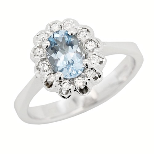 Anello Margherita Zaffiro Diamanti ct 0,24 Oro 18 kt