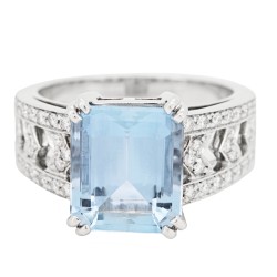 Anello Acquamarina Ottagonale 12 x 10 mm ct 4,95 Diamanti ct 0,32 Oro 18 kt 8,7 gr 2