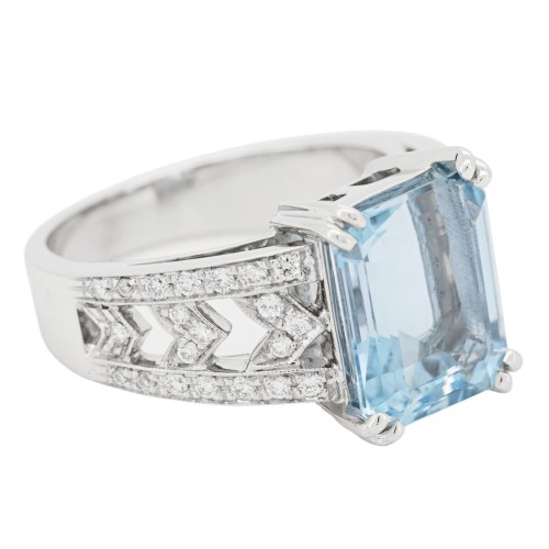 Anello Acquamarina Diamanti ct 0,32 Oro 18 kt