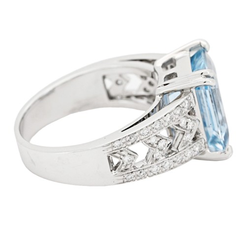 Anello Acquamarina Diamanti ct 0,32 Oro 18 kt