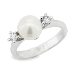 ANELLO Perla Diamanti ct 0,20 Oro 18 kt