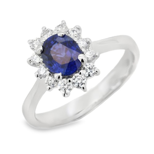 Anello Margherita Zaffiro Diamanti ct 0,39 Oro 18 kt