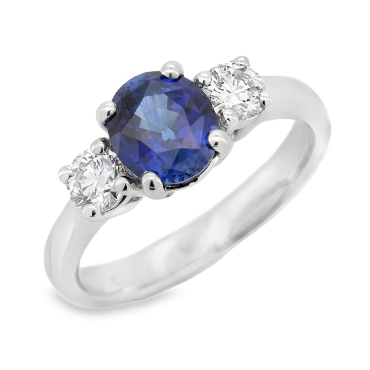 Anello Zaffiro BLU ct 1,75 e Diamanti ct 0,47 F VS2 e Oro Bianco 18 kt  4,67 gr