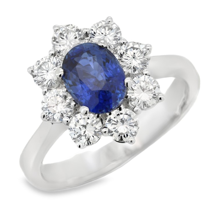 Anello Margherita Zaffiro BLU ct 1,37 con certificato IGI e Diamanti taglio a brillante ct 0,99 FG VS2 e Oro Bianco 750 18 kt 5