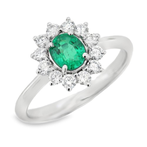 Anello Smeraldo Margherita ct 0,57 misura 6 x 5 mm con certificato IGI Diamanti ct 0,47 F VS Oro 750 18 kt 3,40 gr