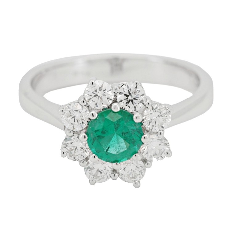 Anello Smeraldo Margherita ct 0,55 Diamanti ct 0,69 F VS Oro 750 18 kt 4,39 gr
