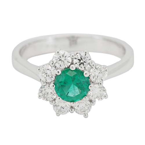 Anello Smeraldo Margherita ct 0,55 Diamanti ct 0,69 F VS Oro 750 18 kt 4,39 gr