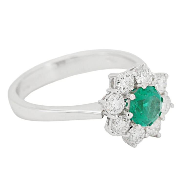 Anello Smeraldo Margherita ct 0,55 Diamanti ct 0,69 F VS Oro 750 18 kt 4,39 gr