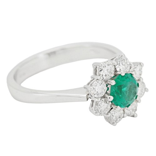 Anello Smeraldo Margherita ct 0,55 Diamanti ct 0,69 F VS Oro 750 18 kt 4,39 gr