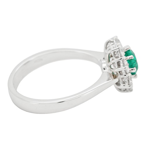 Anello Smeraldo Margherita ct 0,55 Diamanti ct 0,69 F VS Oro 750 18 kt 4,39 gr